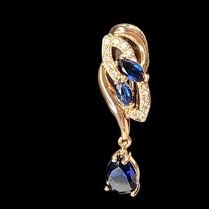 Dark Blue Zircon Crystals Dangle Earrings September Birthstone Faux Sapphire